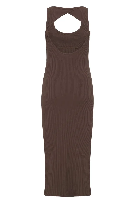 Spell Staples Rib Singlet Midi Dress - Chocolate