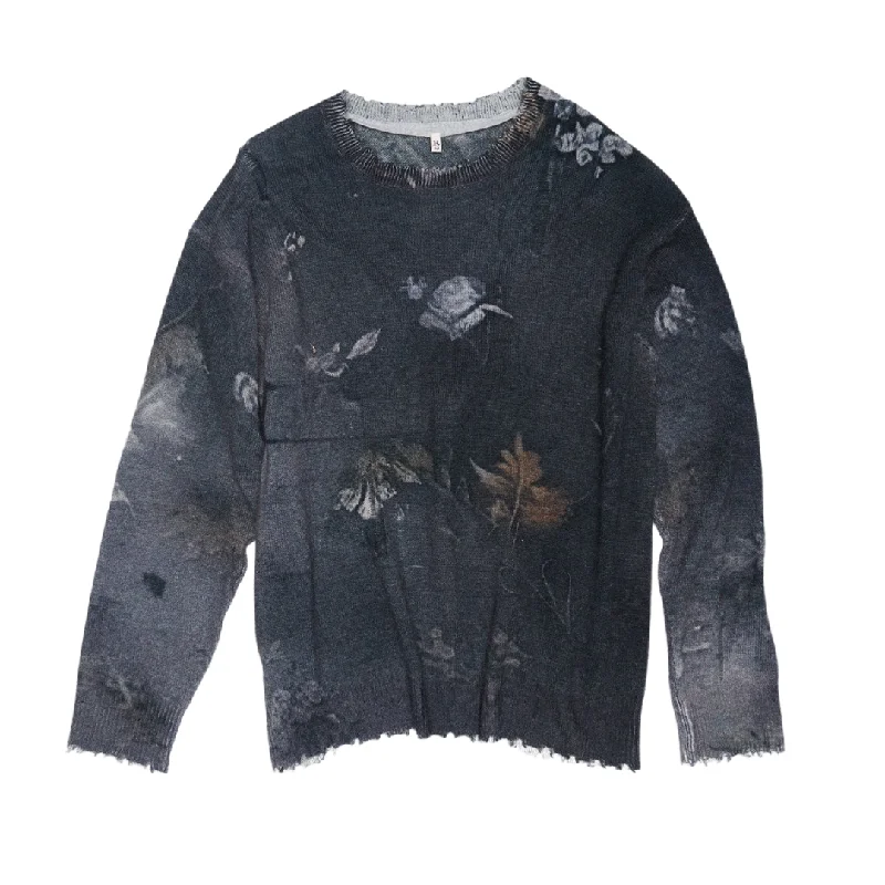 Boyfriend Sweater Distressed Floral