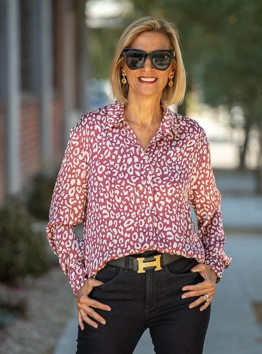 Brick Ivory Leopard Print Silky Shirt