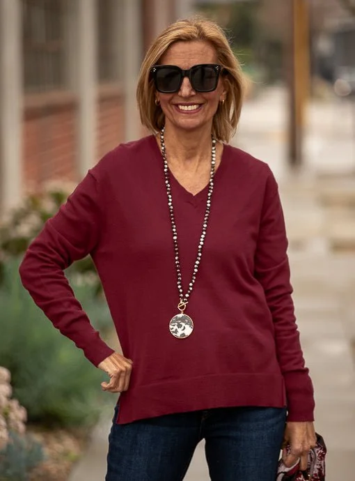 Burgundy V Neck Sweater