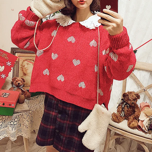 Cute heart red knit sweater YV40769