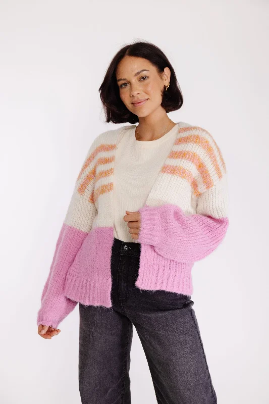 Elle Open Cardigan in Multi Stripe