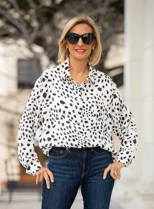 Ivory Black Leopard Print Silky Shirt