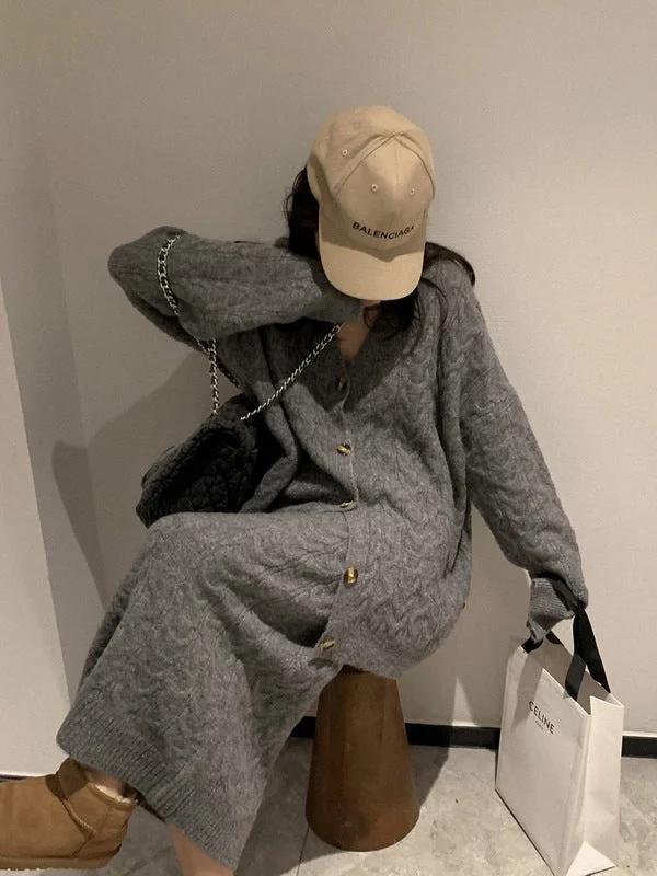 Large size fat mm knitted skirt suit two-piece autumn and winter loose lazy style sweater jacket high waist skirt suit