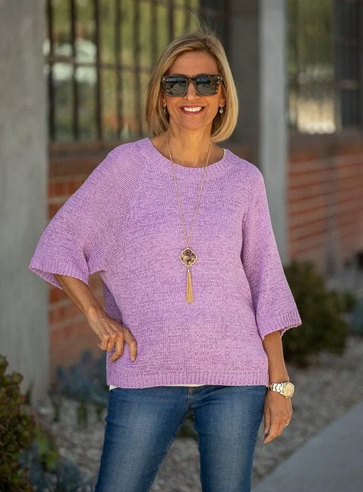 Lavender Tape Yarn Three Quarter Sleeve Sweater Top