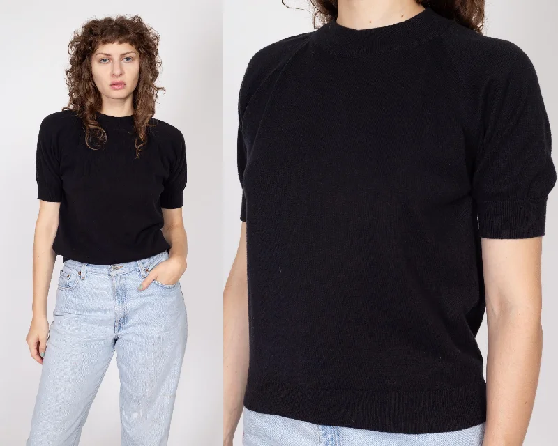 Medium 70s Black Knit Mockneck Top