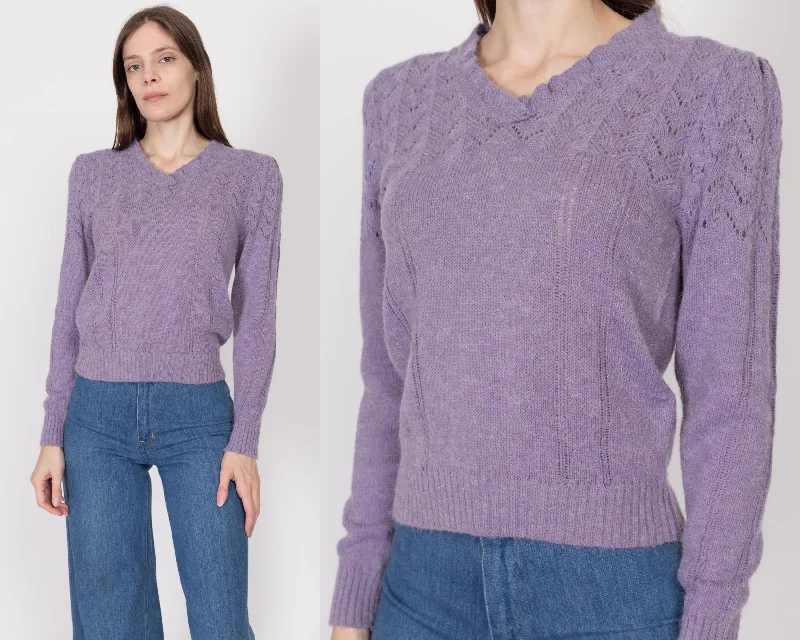 Medium 70s Purple Eyelet Knit Sweater