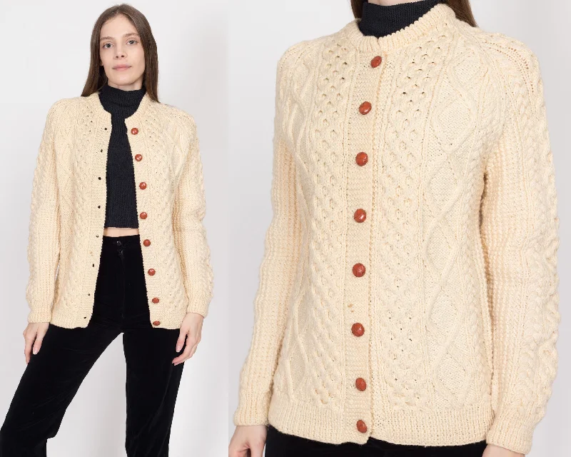 Medium Vintage Cream Wool Cable Knit Cardigan