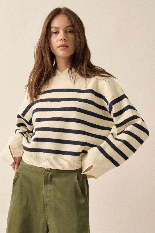 Perfect Storm Nautical-Stripe Hooded Sweater