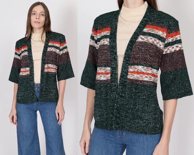 Petite Sm-Med 70s Boho Green Space Dye Knit Cardigan