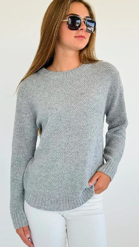 Round Neck Basic Sweater - H. Grey