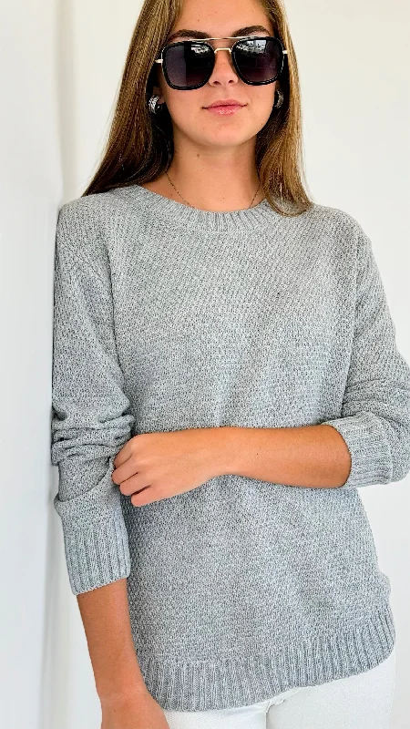 Round Neck Basic Sweater - H. Grey