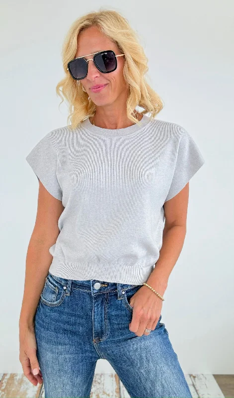 Round Neck Short Dolman Sleeve Sweater - Bone