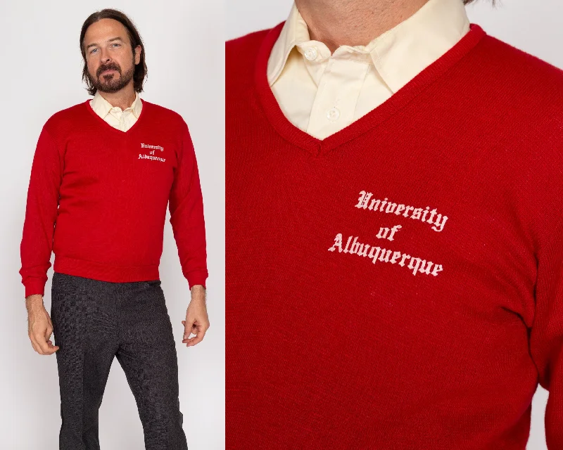 Small 70s University Of Albuquerque Red V-Neck Sweater