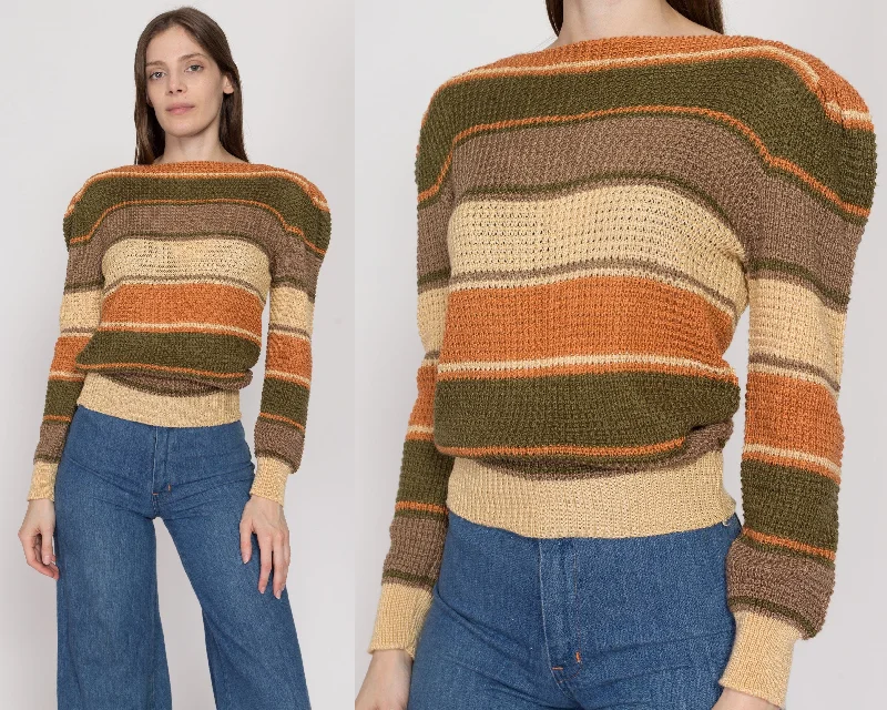 Small 80s Striped Earth Tone Puff Sleeve Sweater