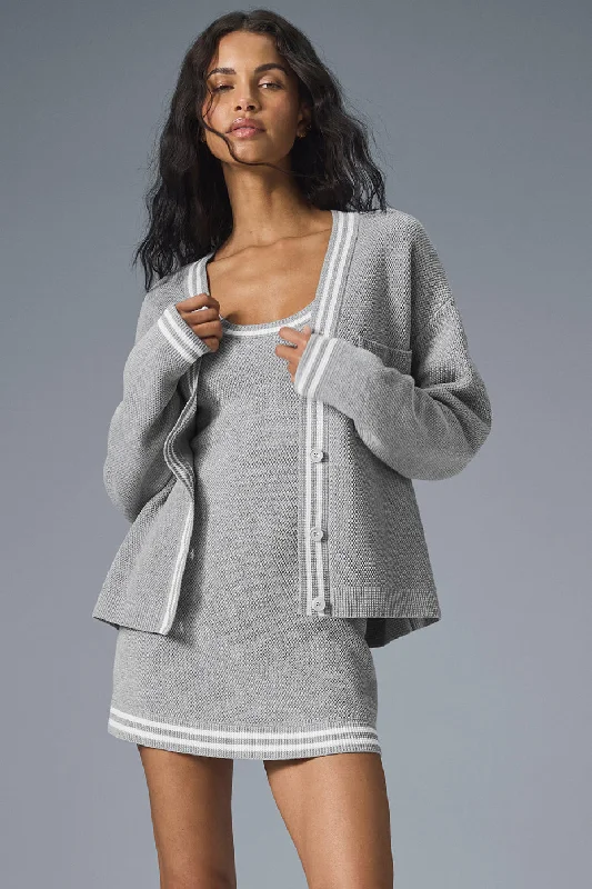 Tennis Club Sweater Knit Cardigan - Athletic Heather Grey/White