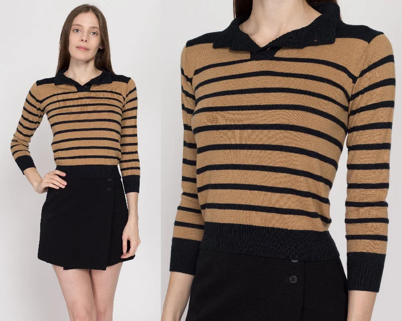 XXS Y2K Brown & Black Striped Knit Sweater Top