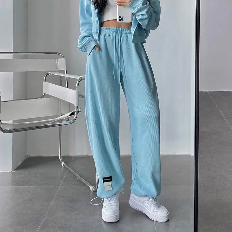 Hanna Solid Color High Waist Straight Leg Sweatpants