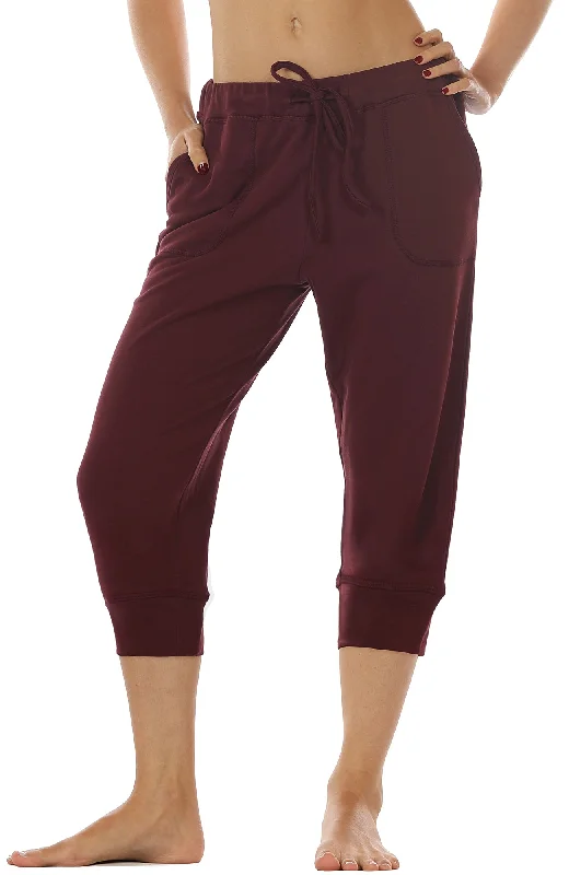 icyzone Women's French Terry Jogger Lounge Sweatpants - Active Capri Pants for Women