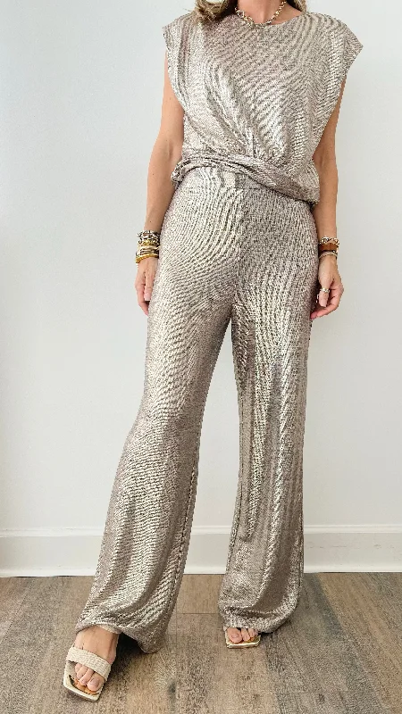 On The Town Foil Pants - Champagne