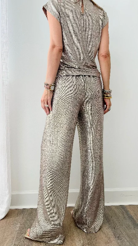 On The Town Foil Pants - Champagne