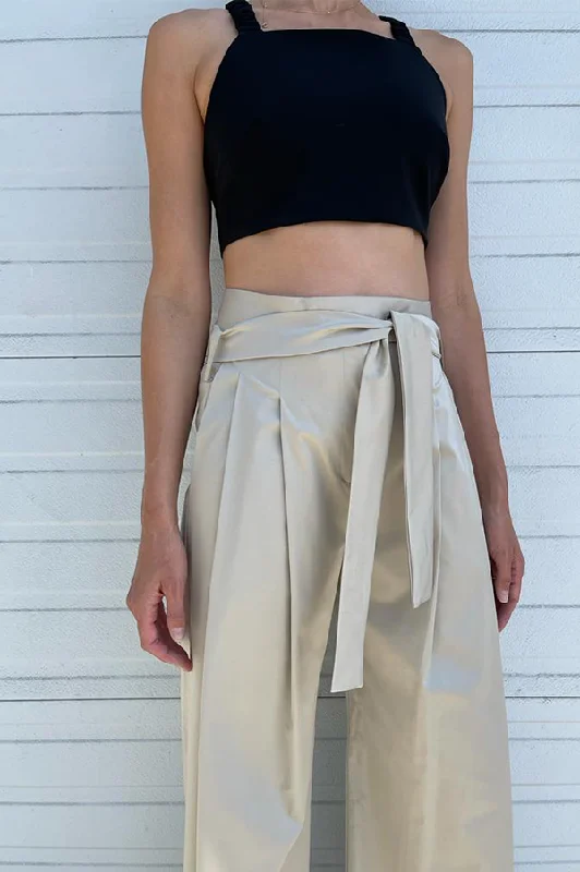 Wide Leg Pant with Belt in Cream