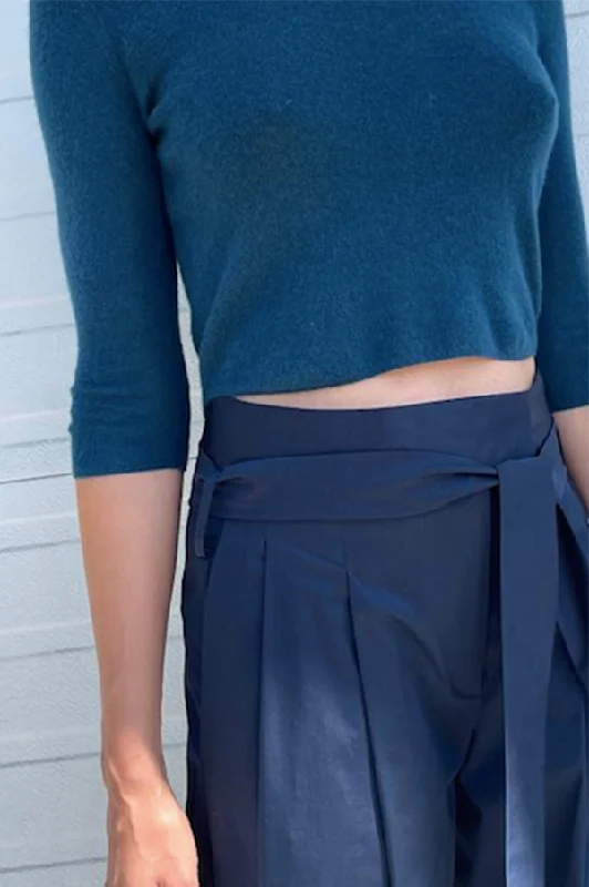 Wide Leg Pant with Belt in Navy