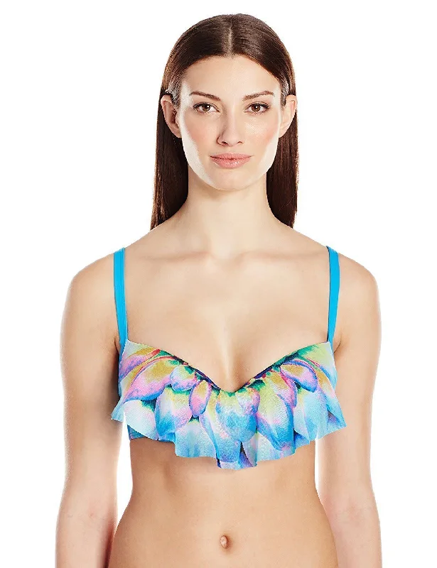 Coco Reef Women's Aura Mesh Ruffle Underwire Bikini Top, Blue, 36/38DD