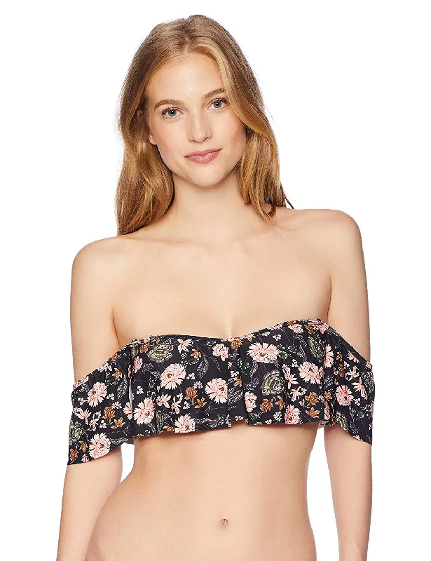 O'Neill Juniors' Flounce Off-The-Shoulder Bikini Top , Black Floral, XL