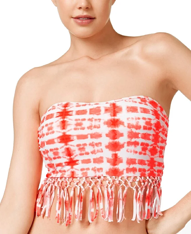 Raisins Junior's Cabo Kiss Tie-Dyed Bali Bandeau Bikini Top, Coral , M