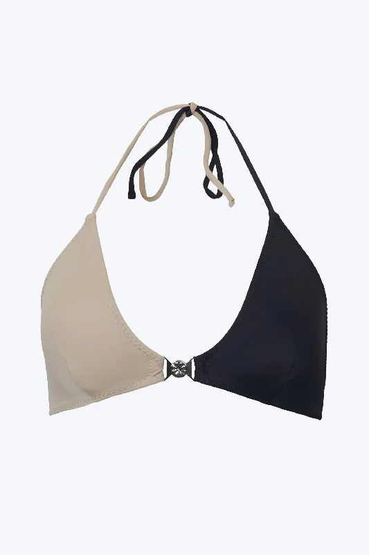 Tokio Two-Tone Triangle Halterneck Bikini Top In Stone/black