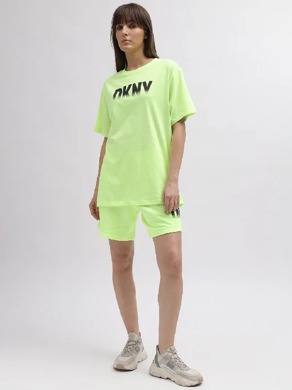 Dkny Women Green Printed Round Neck Short Sleeves T-Shirt