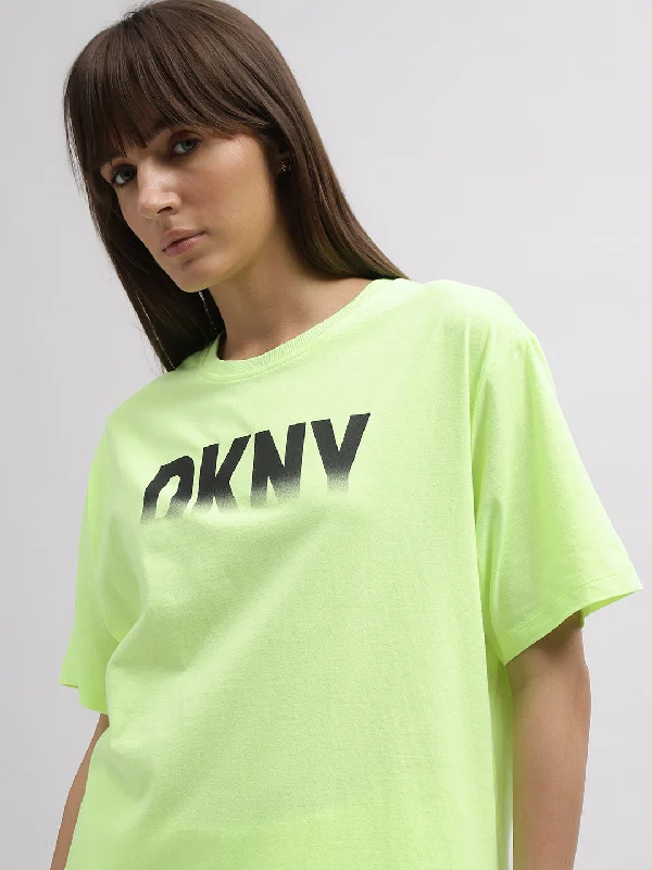 Dkny Women Green Printed Round Neck Short Sleeves T-Shirt