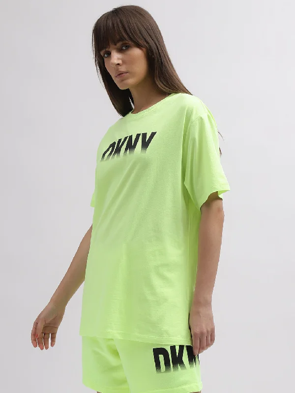 Dkny Women Green Printed Round Neck Short Sleeves T-Shirt