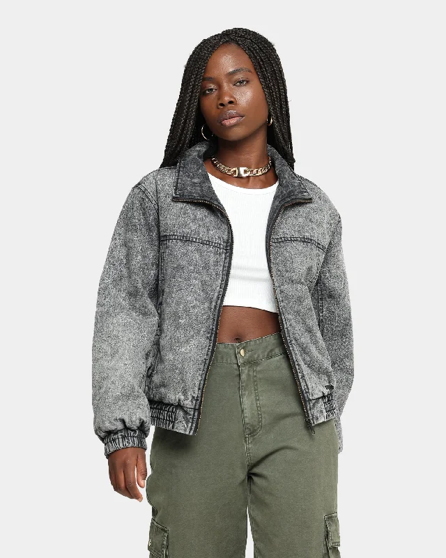 EN ES Women's 80's Vintage Denim Bomber Acid Wash Grey