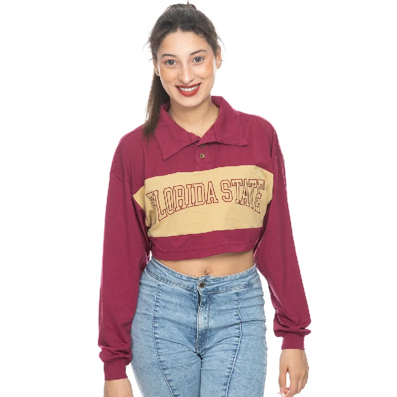 ZooZatz Women's Florida State Long Sleeve Rugby Crop - Garnet/Gold