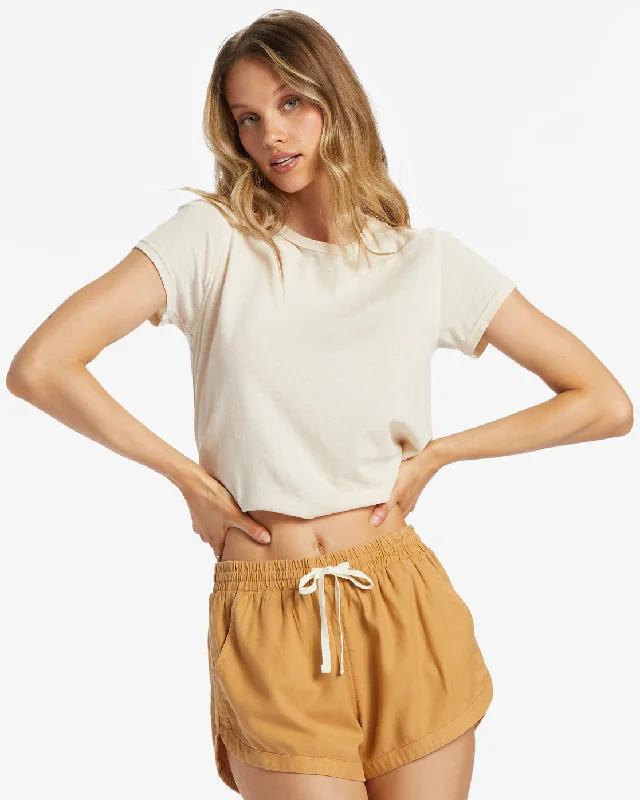 Road Trippin Elastic Waist Shorts - Cosmic Khaki