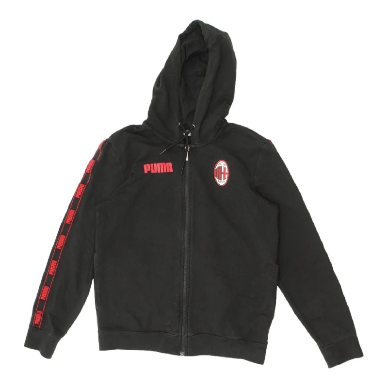 AC Milan Mens Black Full Zip Nike Hoodie | Italian Football Sportswear Hoody VTG