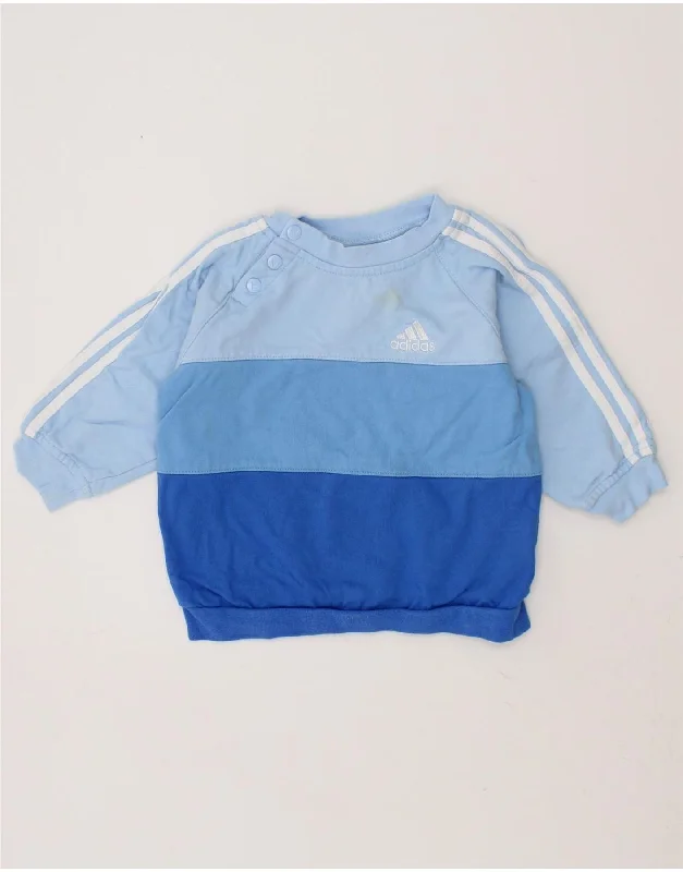 ADIDAS Baby Boys Sweatshirt Jumper 6-9 Months Blue Colourblock Cotton