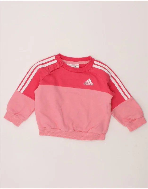 ADIDAS Baby Girls Sweatshirt Jumper 3-6 Months Pink Colourblock Cotton