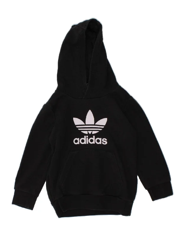 ADIDAS Boys Graphic Hoodie Jumper 2-3 Years Black Cotton