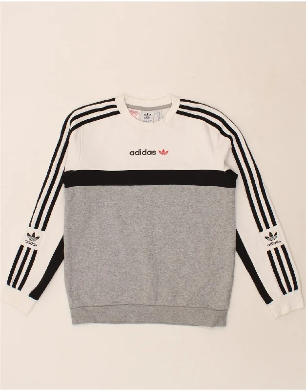 ADIDAS Boys Graphic Sweatshirt Jumper 11-12 Years Grey Colourblock Cotton