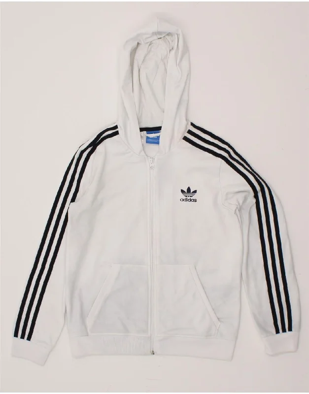 ADIDAS Boys Graphic Zip Hoodie Sweater 11-12 Years White Polyester