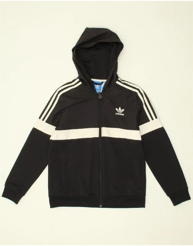 ADIDAS Boys Graphic Zip Hoodie Sweater 13-14 Years Black Colourblock