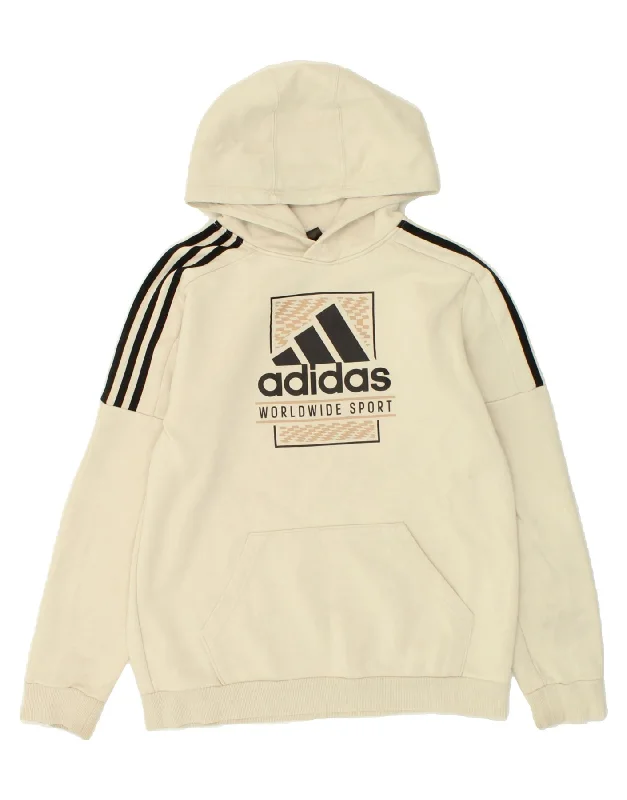 ADIDAS Mens Graphic Hoodie Jumper Medium Beige Cotton