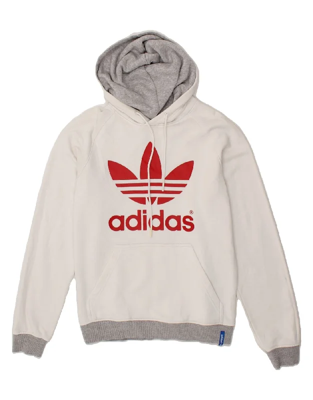 ADIDAS Mens Graphic Hoodie Jumper Small White Cotton