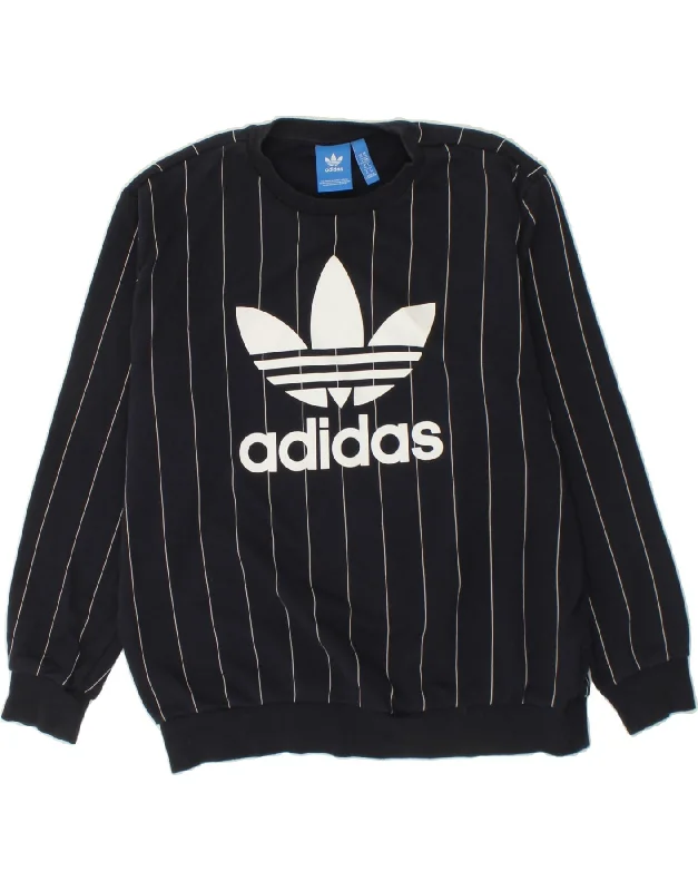 ADIDAS Mens Graphic Sweatshirt Jumper XL Navy Blue Striped Cotton