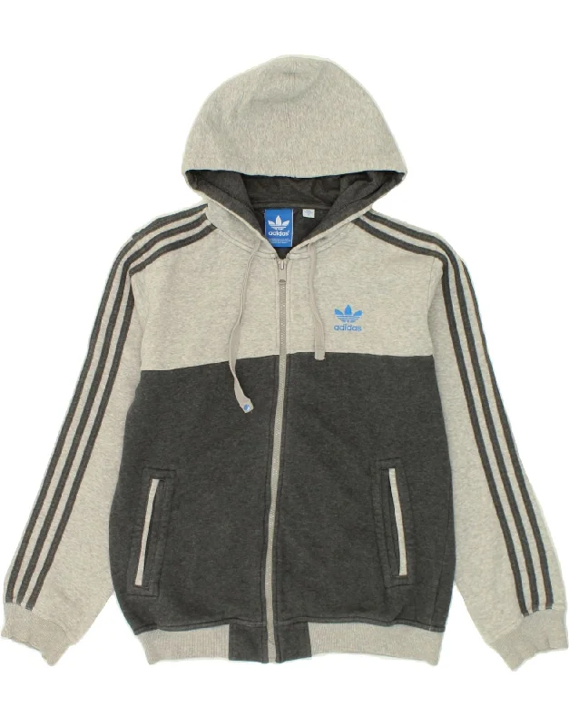 ADIDAS Mens Zip Hoodie Sweater Small Grey Colourblock Cotton