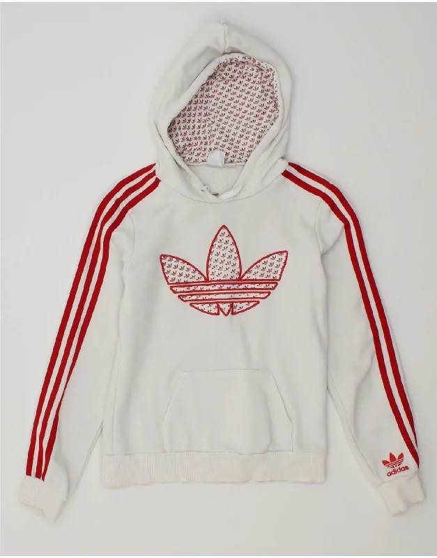 ADIDAS Womens Graphic Hoodie Jumper IT 36 XS White Cotton