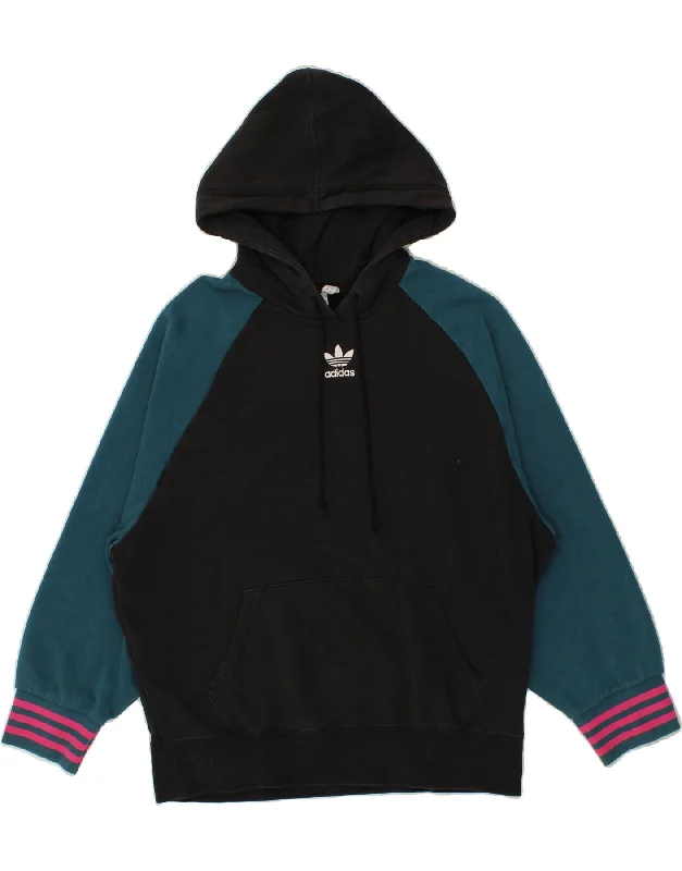 ADIDAS Womens Oversized Hoodie Jumper UK 10 Small  Black Colourblock